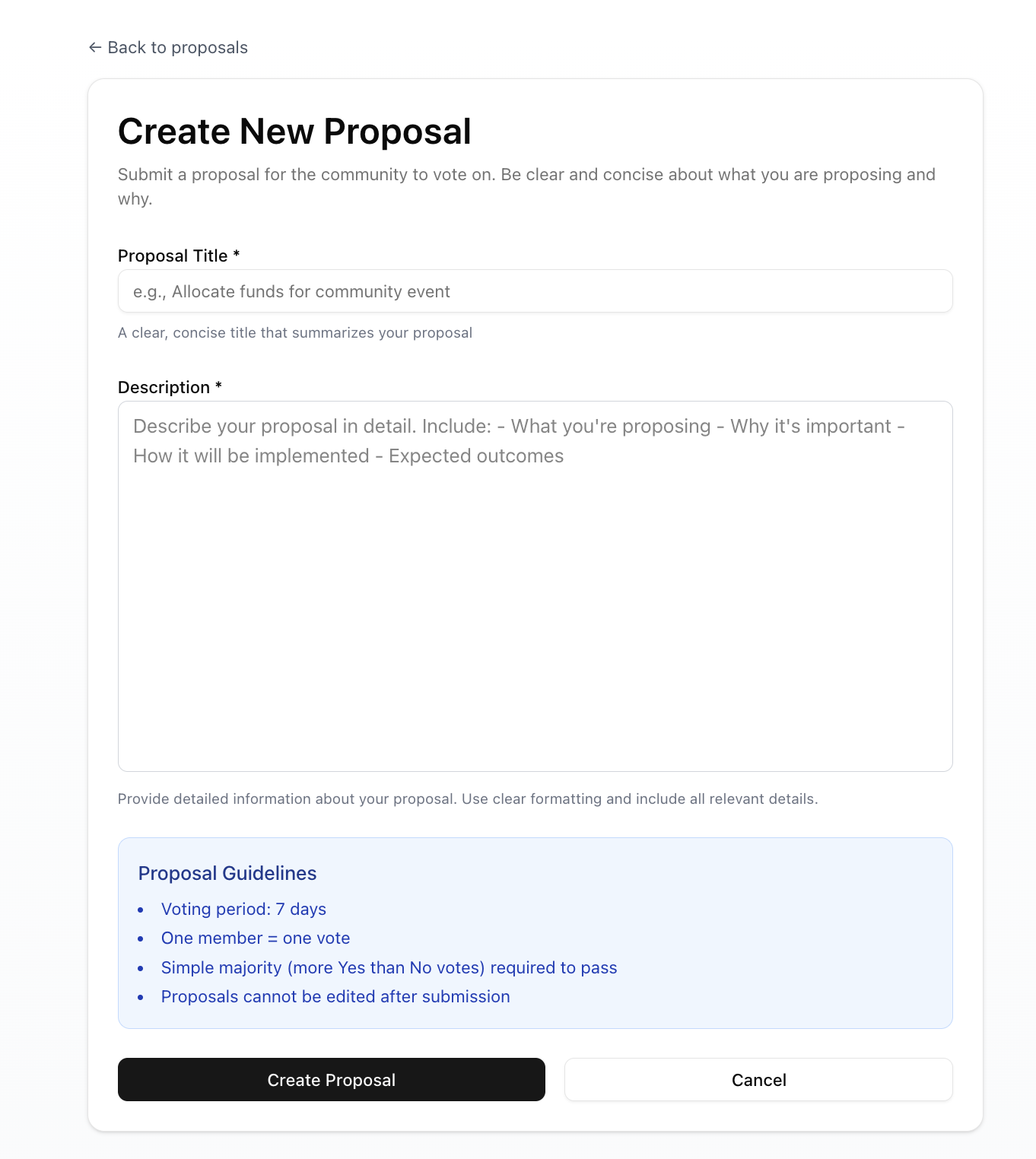 Creating a proposal in the DAO