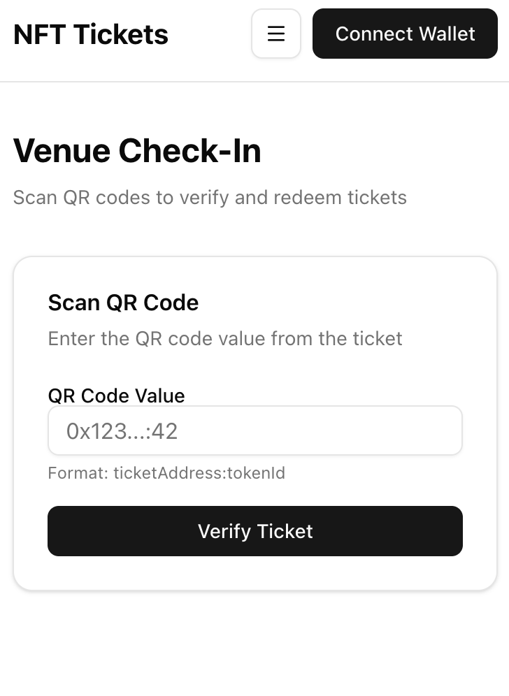 Check-in interface for venue staff