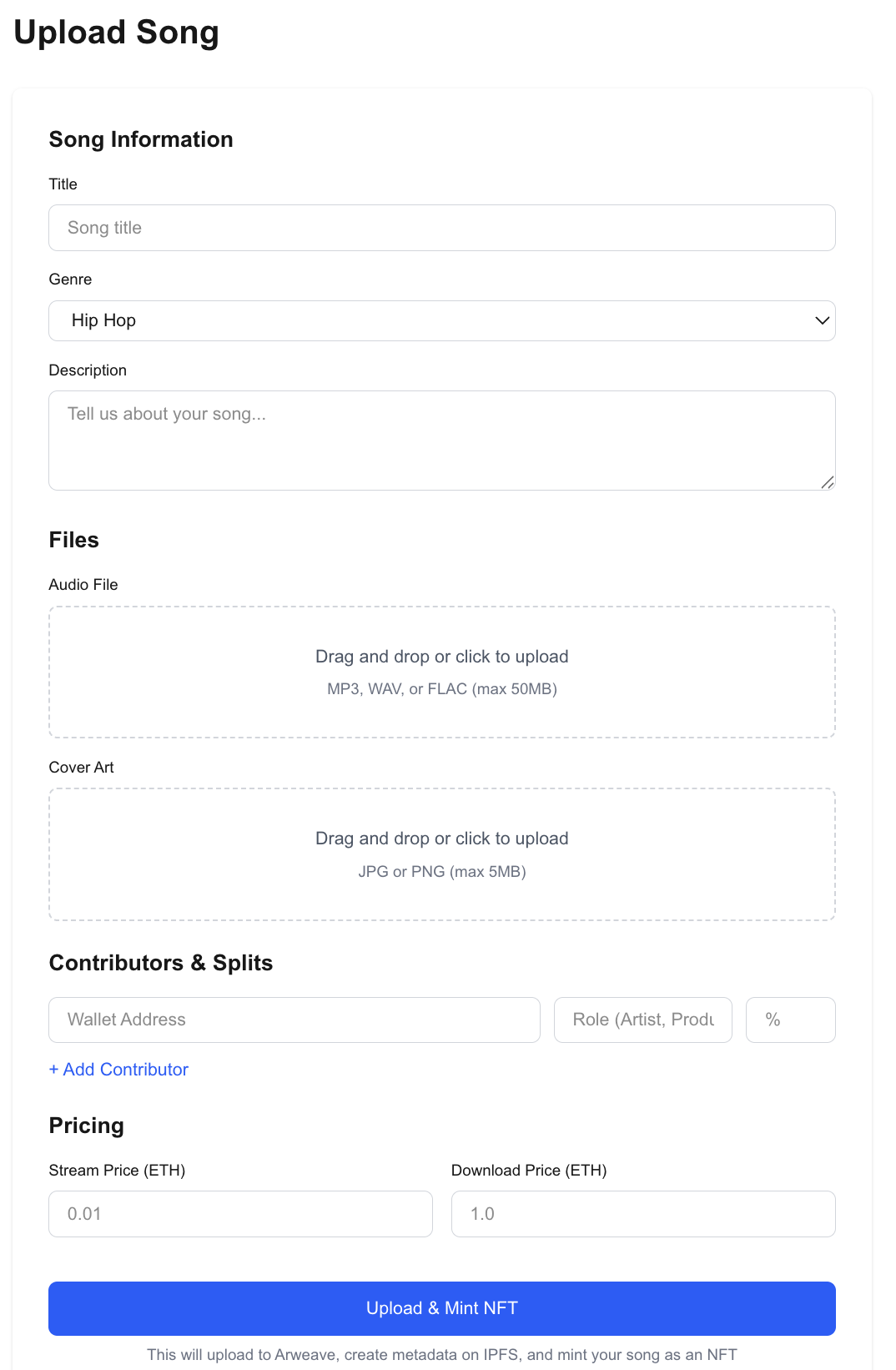 Uploading a song with contributor splits