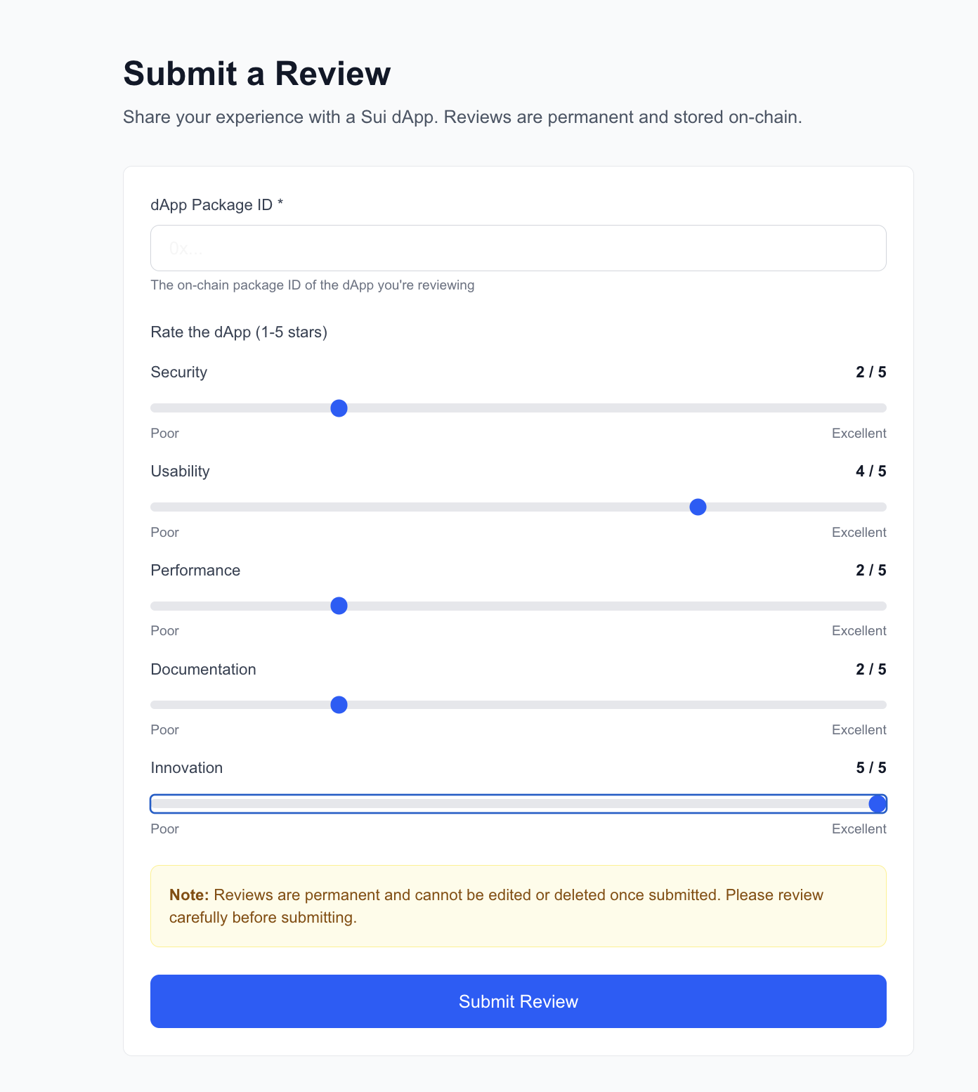Submitting a review with multi-dimensional ratings