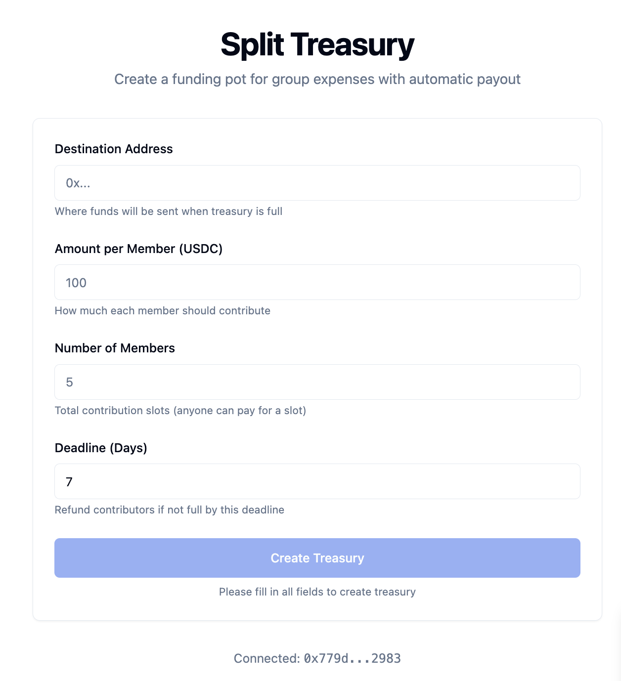 Creating a treasury pot for group expenses