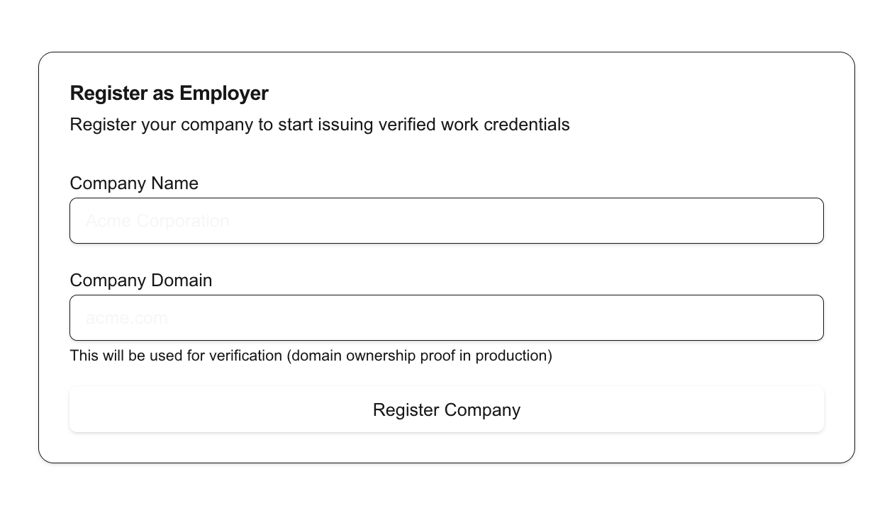 Employer interface for issuing credentials